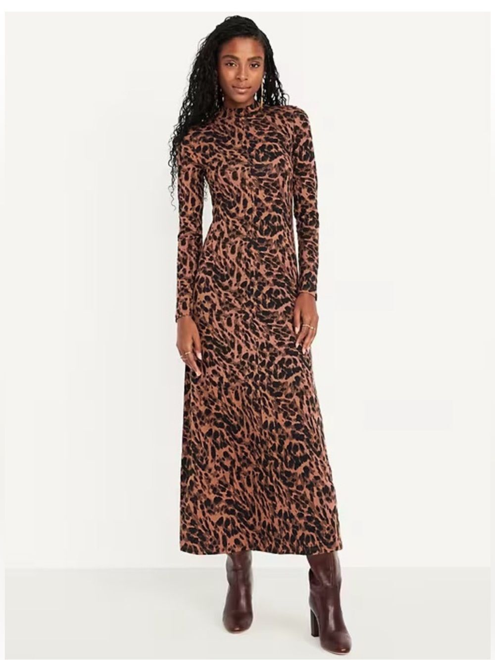 Old Navy Animal Print Long Sleeve Dress Brown Black Size S